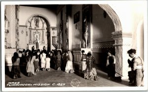RPPC Interior, Tumacacori Mission Mass Worshippers AZ Vintage Postcard A66