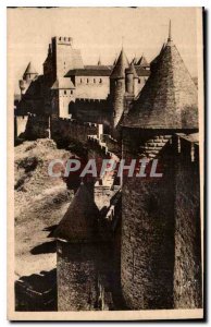 Old Postcard La Cite in Carcassonne external perspective on the Chateau La To...