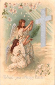 Holiday Greeting  HAPPY EASTER   Angels~Cross  1908 Tuck Series 1036 Postcard