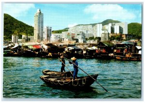 c1950's Boating Sampans in a Hong Kong Setting Unposted Vintage Postcard