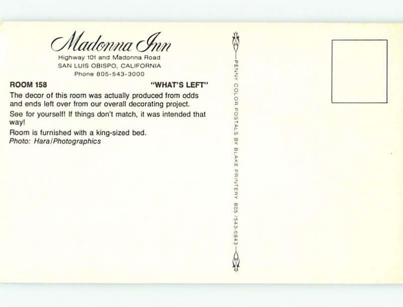 Unused Pre-1980 MADONNA INN MOTEL San Luis Obispo California CA s2176
