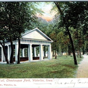c1910s Waterloo, IA Chautauqua Park RARE Memorial Hall Litho Photo Postcard A64