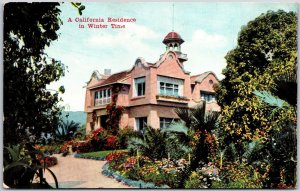 CA-California, Residence In Winter Time, Spanish Style Home, Vintage Postcard