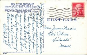 Vtg Spring Lake New Jersey NJ Beau Rivage Restaurant Dining Room 1950s Postcard