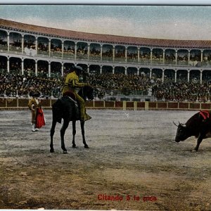 c1910s Spain Bullfighting Arena Gel PC Citando Vida Matador Bull Crowd Rare A338