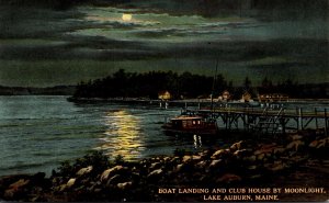 Maine Lake Auburn Boat Landing and Club House By Night Curteich