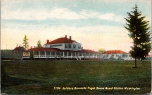 Postcard Soldiers Barracks Puget Sound Naval Station, Washington