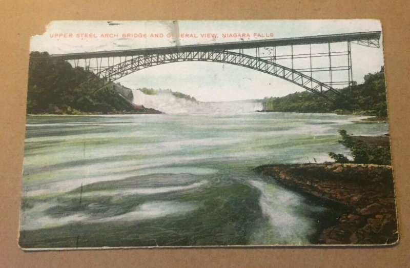 1909 USED .01 POSTCARD - STEEL ARCH BRIDGE & NIAGARA FALLS, N.Y. CREASED