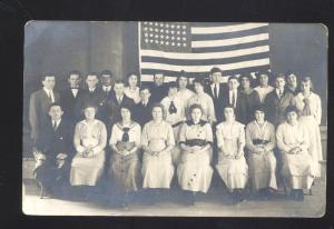 RPPC PATRIOTIC MEN & WOMEN LARGE AMERICAN US FLAG REAL PHOTO POSTCARD