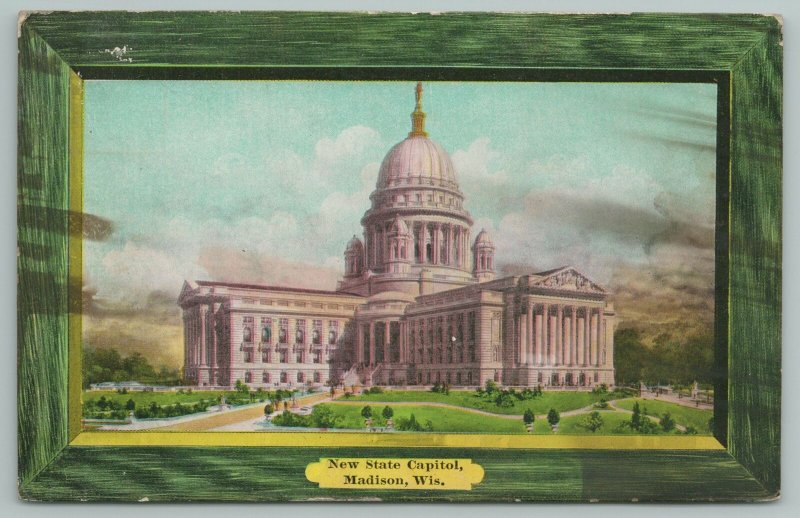 Madison WisconsinState Capitol Showcased In Green Wood FrameVintage