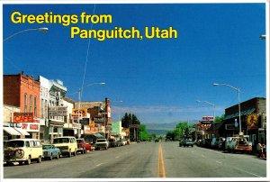 Greetings from Panguitch Utah Postcard street view Exxon Wander In Cafe Van