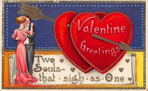 H53/ Valentine's Day Love Holiday Postcard c1910 Gold-Lined Dance Hearts 19