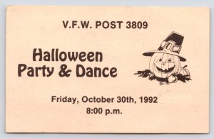 Middletown-Franklin~VFW Post 3809~Halloween Party~ Jack O Lantern~Business Card