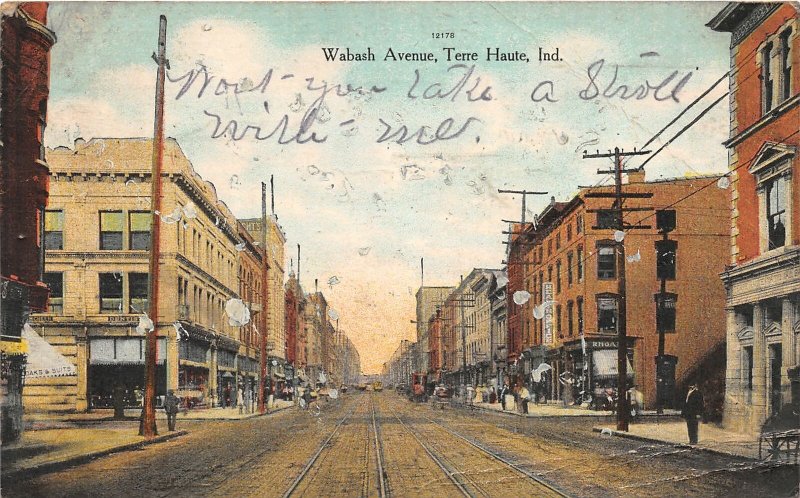 F73/ Terre Haute Indiana Postcard 1909 Wabash Avenue Stores