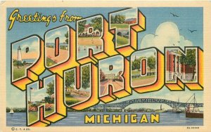 Large Letters Multi View Teich 1940s Port Huron Michigan Postcard 20-14224