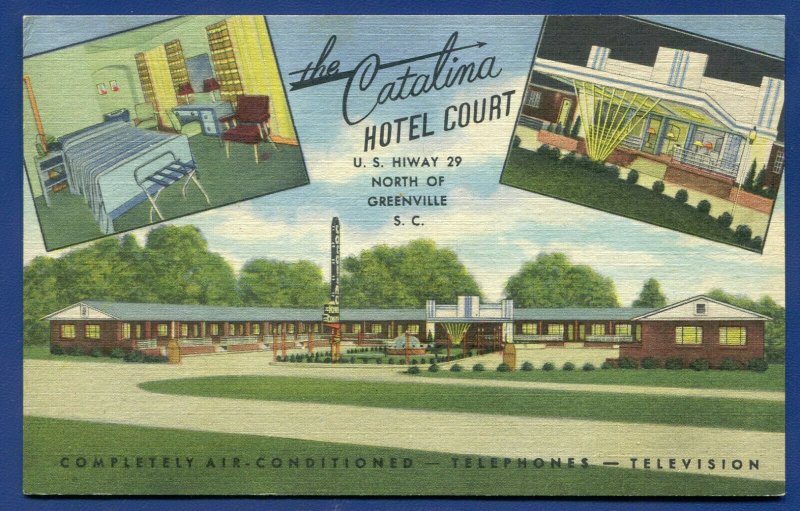 The Catalina Hotel Court Motel Greenville South Carolina sc linen postcard