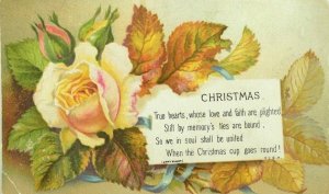 1880's Victorian Christmas Card Poem Leaves Rose P108