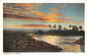 HILO, Hawaii HI    BEAUTIFUL SUNSET VIEW   Beach~Palm Trees   ca1920's Postcard