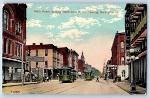 Burlington Iowa Postcard Main Street Looking North R.R. Crossing Exterior 1910
