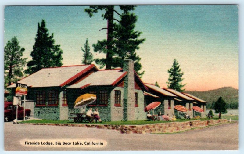 BIG BEAR LAKE, California CA ~ Roadside Motel FIRESIDE LODGE c1940s  Postcard