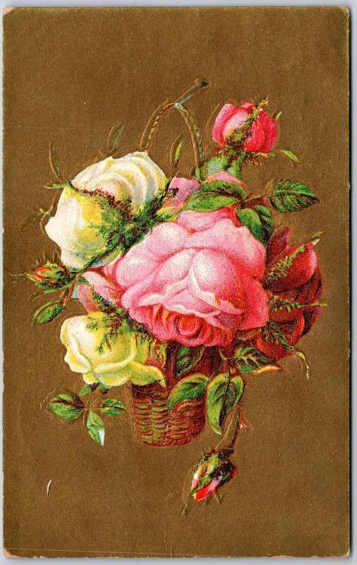 1909 Flower Basket Birthday Greetings & Wishes Card Posted Postcard