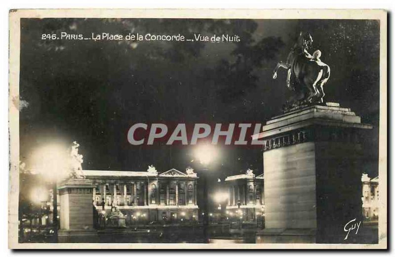 Old Postcard Paris Place de la Concorde Night View