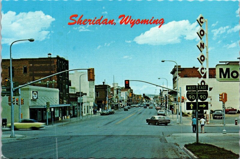 Main Street Sheridan Wyoming Postcard Conoco