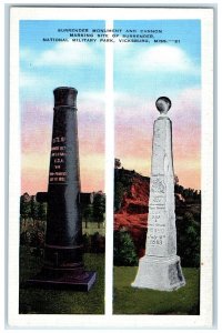 c1940 Surrender Monument And Cannon Military Park Vicksburg Mississippi Postcard