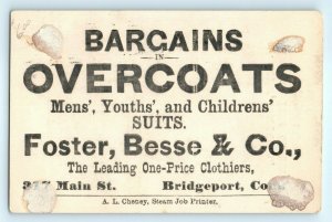 1880s Bridgeport CT Foster Besse Clothier Trade Card Comedy Steam Job Printer C9