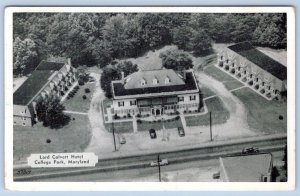 1940's COLLEGE PARK MARYLAND MD LORD CALVERT HOTEL AERIAL VIEW VINTAGE POSTCARD