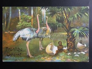 South Africa FROHLICHE OSTERN Happy Easter OSTRICH Old Postcard by Dobbertin 601