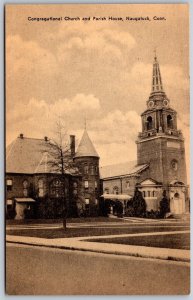 Vtg Naugatuck Connecticut CT Congregational Church & Parish House Postcard