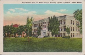 Postcard Ward Science Hall Administration Building Ottawa University Kansas KS