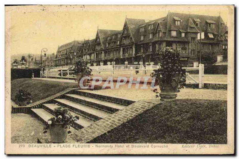 Old Postcard Deauville La Plage Fleurie Normandy Hotel and Boulevard Cornuche