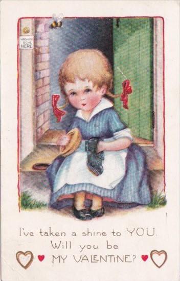 Valentine's Day Young Girl Polishing Shoes I've Taken A Shine To You 1924 Whi...