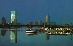 Postcard New Boston Skyline At Sunrise Showing Longfellow Bridge Cambridge Mass