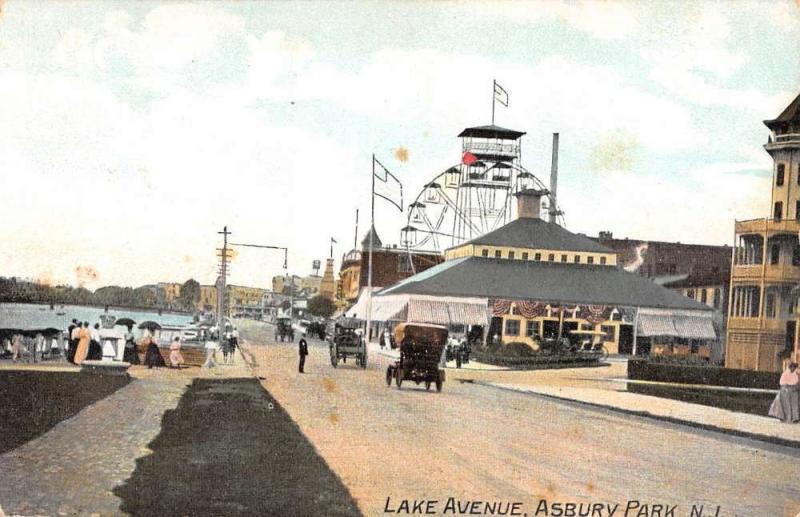 Asbury Park New Jersey Lake Avenue Street Scene Antique Postcard K88940