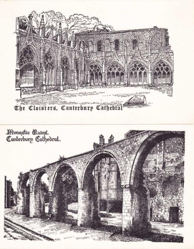 (2 cards) Canterbury Cathedral - Kent, England - Cloisters and Monastic Ruins