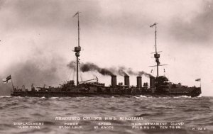 British Royal Navy HMS Minotaur c.1910 RPPC