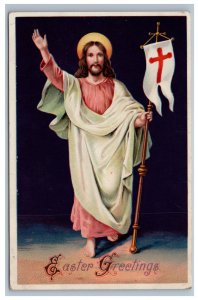 Easter Greetings Jesus Cross Flag Postcard Religious Holy Christian Germany Made
