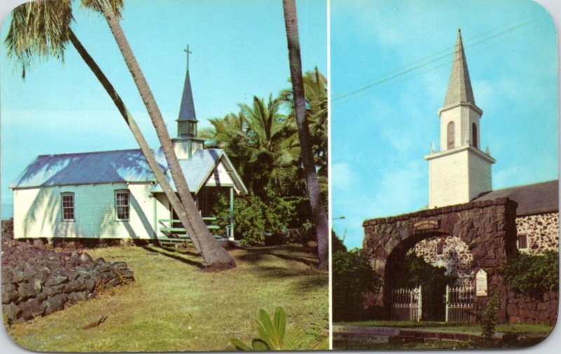 Postcard Hawaii - St. Peter's by the Sea church and Mokuai-Kaua Church