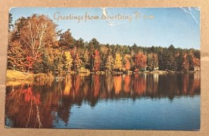 VINTAGE USED 1953 POSTCARD - GREETINGS FROM BOWSTRING, MINN. - RIP ON TOP