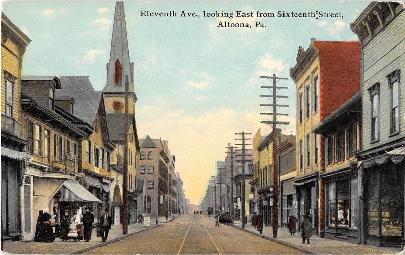 Altoona Pennsylvania Eleventh Avenue Looking East Antique Postcard (J12510)