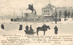 Russia Sankt Petersburg winter 1902 Peter the Great equestrian monument postcard