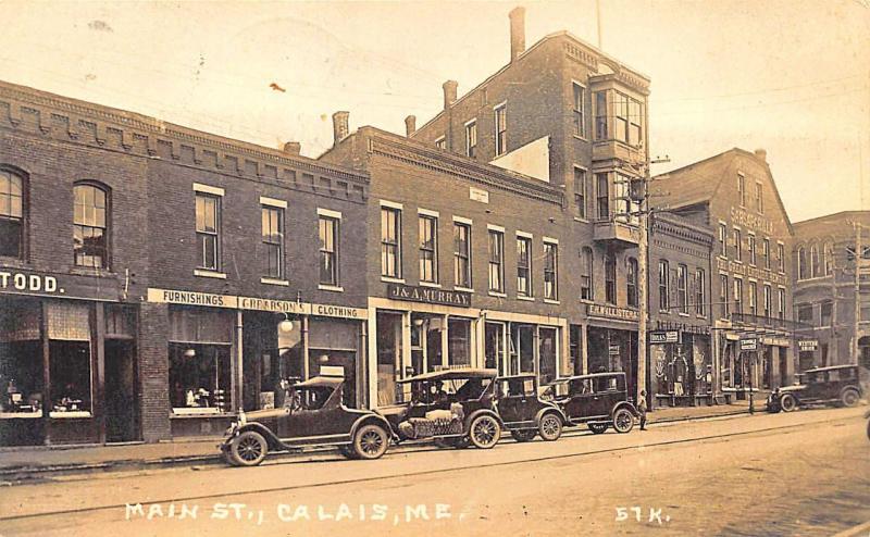 Calais ME Storefronts Old Cars Very Clear Image RPPC