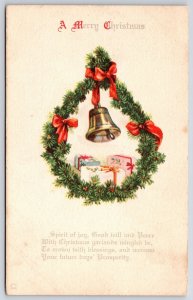 1910's A Merry Christmas Wreath Gifts Holiday Wishes Posted Postcard