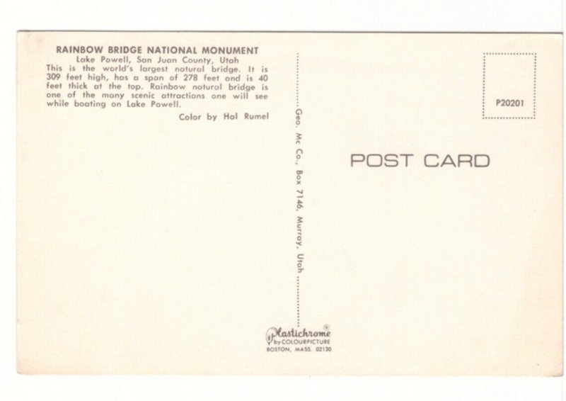 Rainbow Bridge National Monument, Utah, Vintage Chrome Postcard