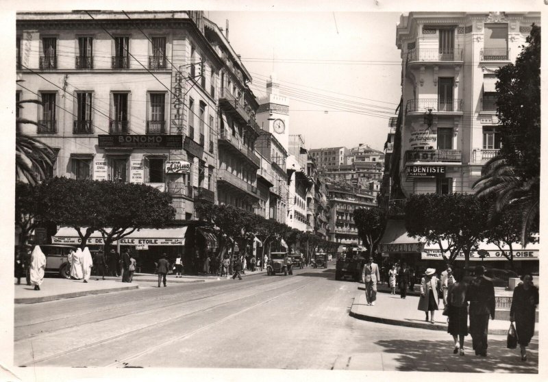 CONTINENTAL SIZE POSTCARD RARE U.S. ARMY CENSOR RPPC ALGIERS STREET SCENE 1943