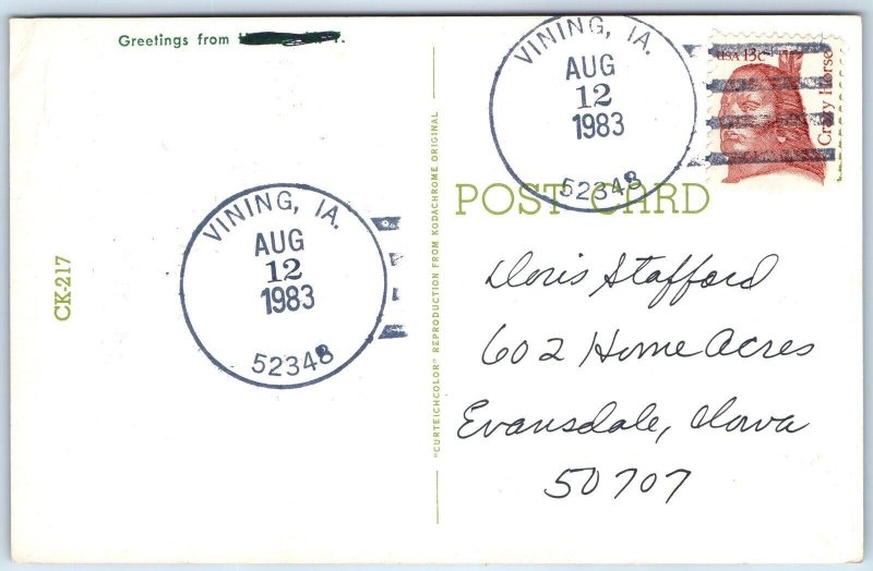 1983 Vining, IA Post Office Cancel Postcard Town USPO Postal History A268