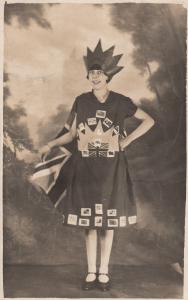 Girl In Union Jack Dress Made Of Flags & Cards Antique Theatre Real Photo Pos...